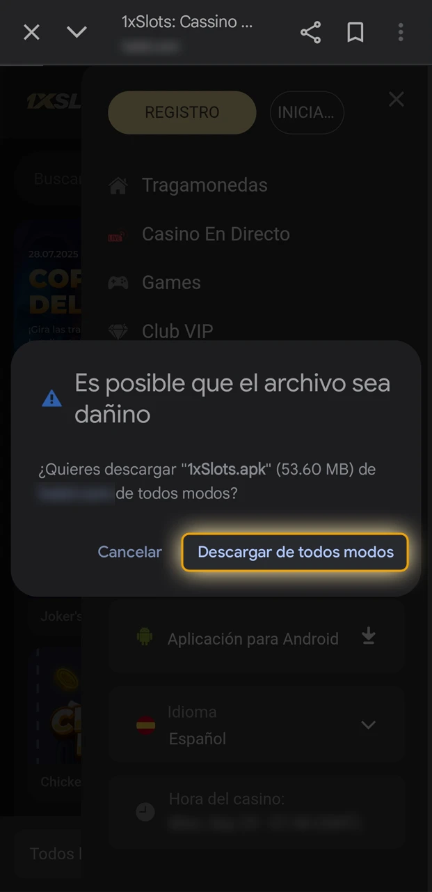 Conocé cómo autorizar la descarga del APK de 1xSlots.