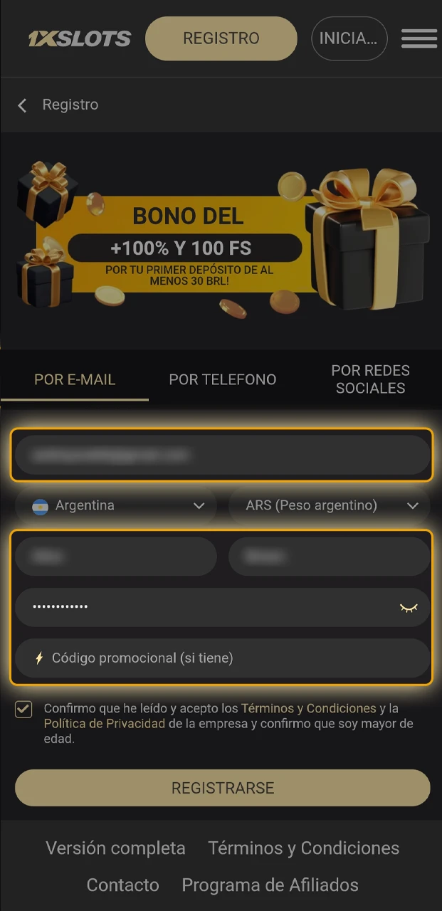 Informate qué datos ingresar para tu cuenta en 1xSlots.