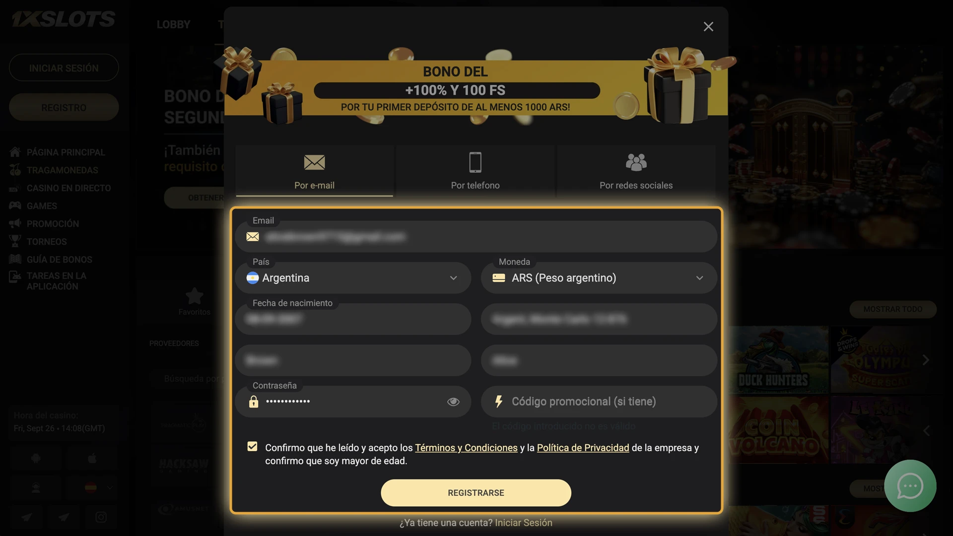 Informate sobre los datos necesarios para registrarte en 1xSlots.