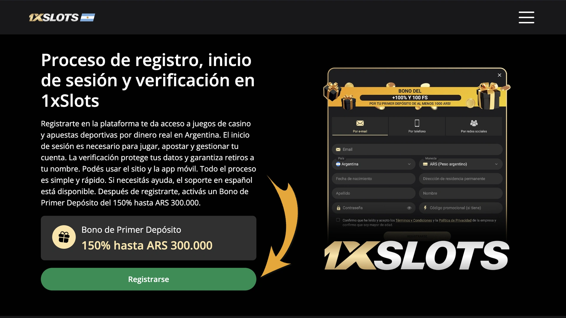 Leé cómo registrarte en 1xSlots desde tu computadora.