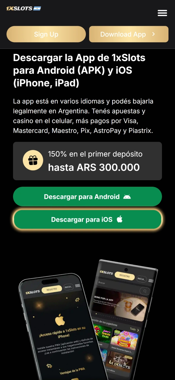 Pulsa este botón para obtener la aplicación 1xSlots para iOS.