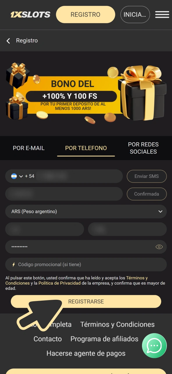 Completa tu registro en la aplicación 1xSlots y comienza a apostar.