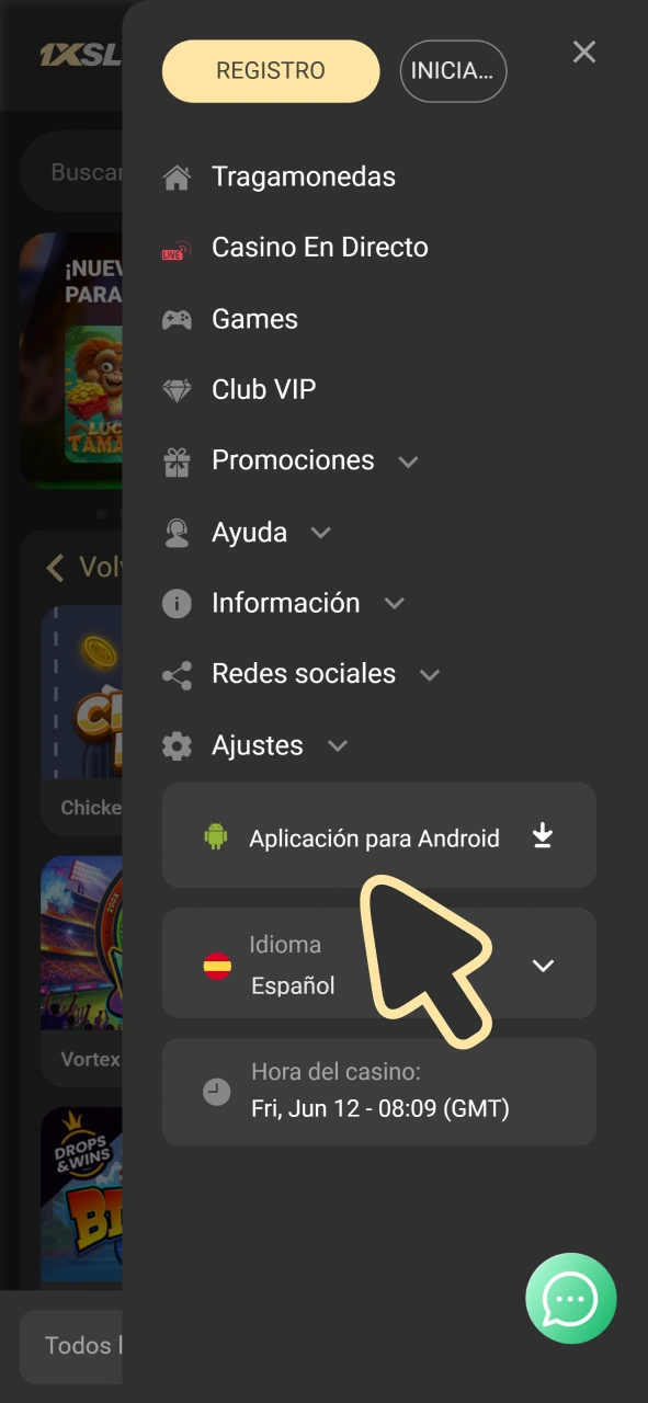 Haz clic en este botón para descargar la aplicación de Android 1xSlots Aviator.