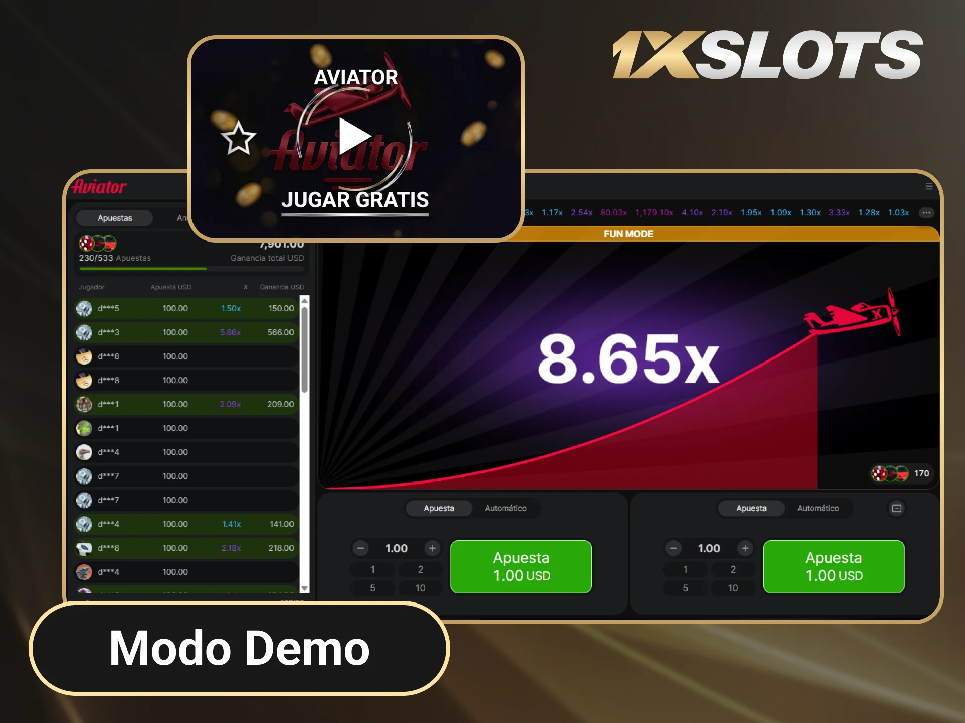 Prueba el modo demo de Aviator de 1xSlots para practicar tu estrategia sin riesgo.