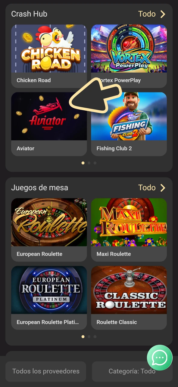 Haz clic en Aviator en el lobby del casino 1xSlots.