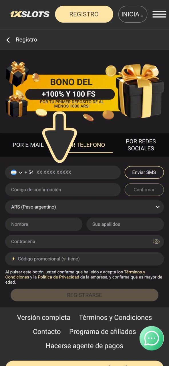 Crea tu cuenta para jugar a Aviator en 1xSlots.