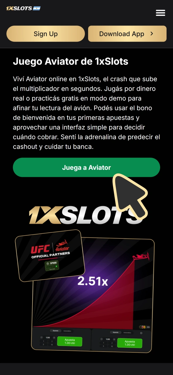 Pulsa este botón para jugar a 1xSlots Aviator.