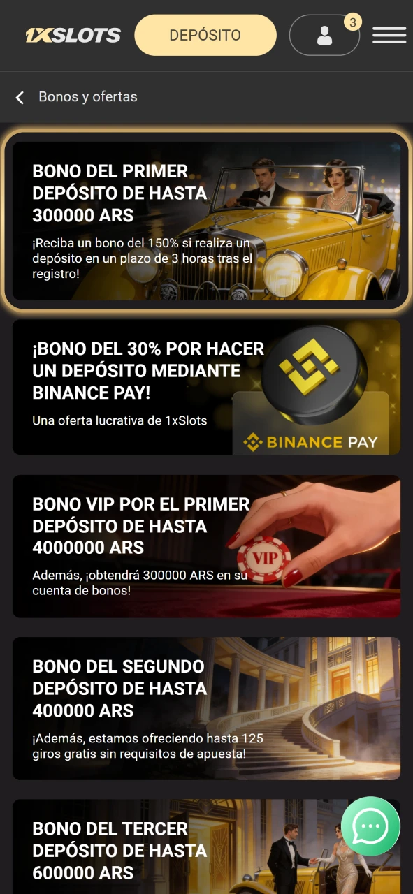 Encuentra el bono de bienvenida en las promociones de 1xSlots.