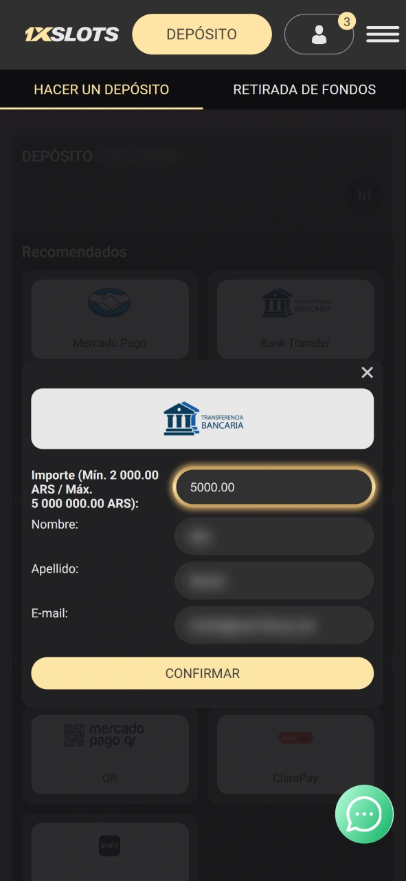 Realiza un depósito para reclamar el bono de bienvenida de 1xSlots.