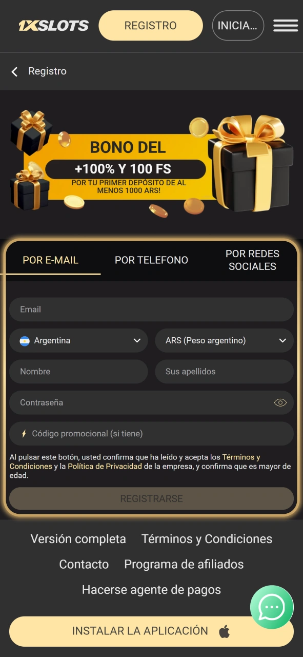 Crea una cuenta en 1xSlots para obtener el bono de bienvenida.