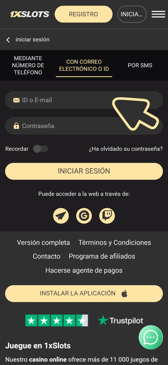 Ingresa a tu cuenta de 1xSlots para realizar un depósito.