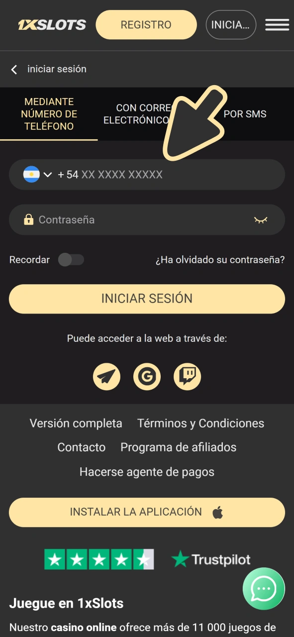 Ingresa a tu cuenta de 1xSlots para realizar un retiro.