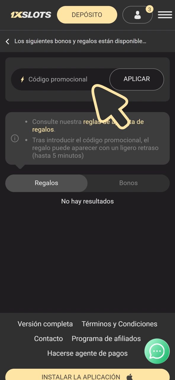 Encuentra el formulario de código promocional en el casino 1xSlots.