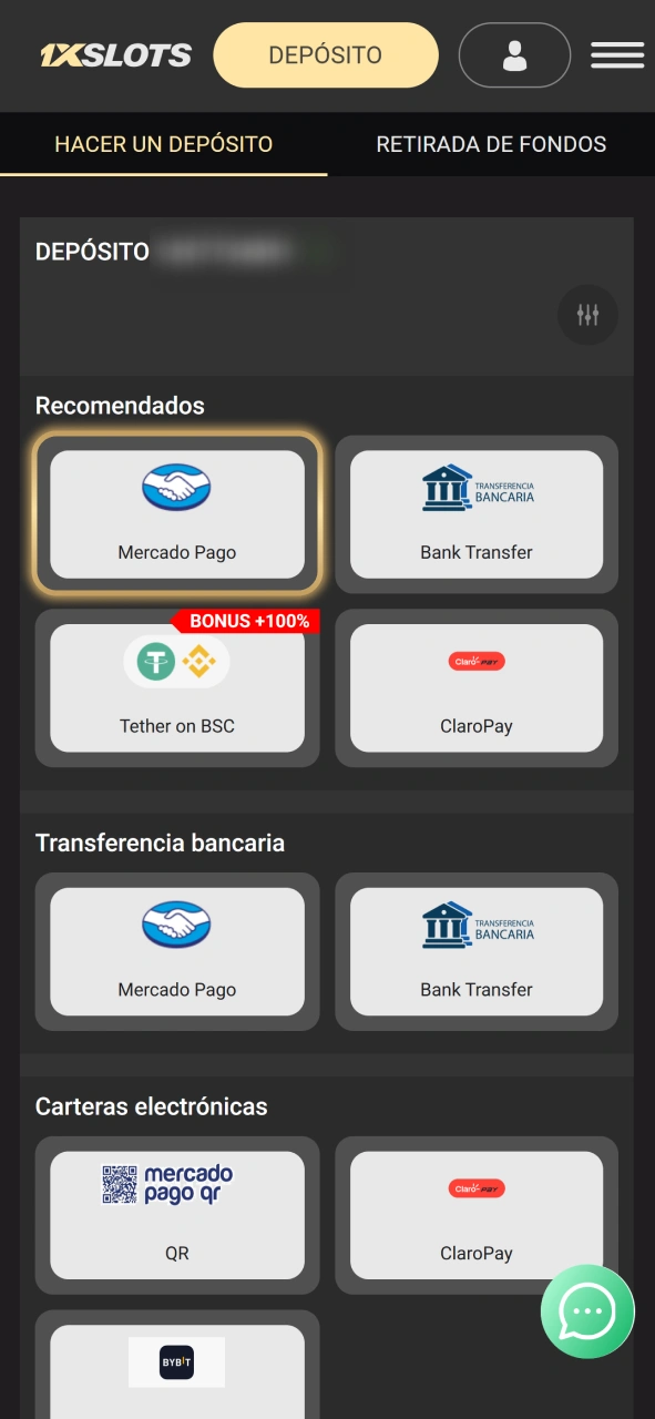 Realiza un depósito para reclamar el bono de bienvenida por registro en 1xSlots.