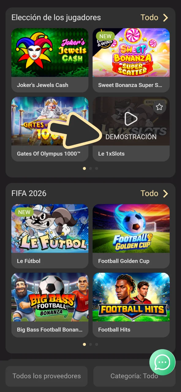 Selecciona si quieres jugar con dinero real o en versión demo en los juegos de 1xSlots.